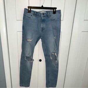 Topman Skinny Blue Distressed Denim